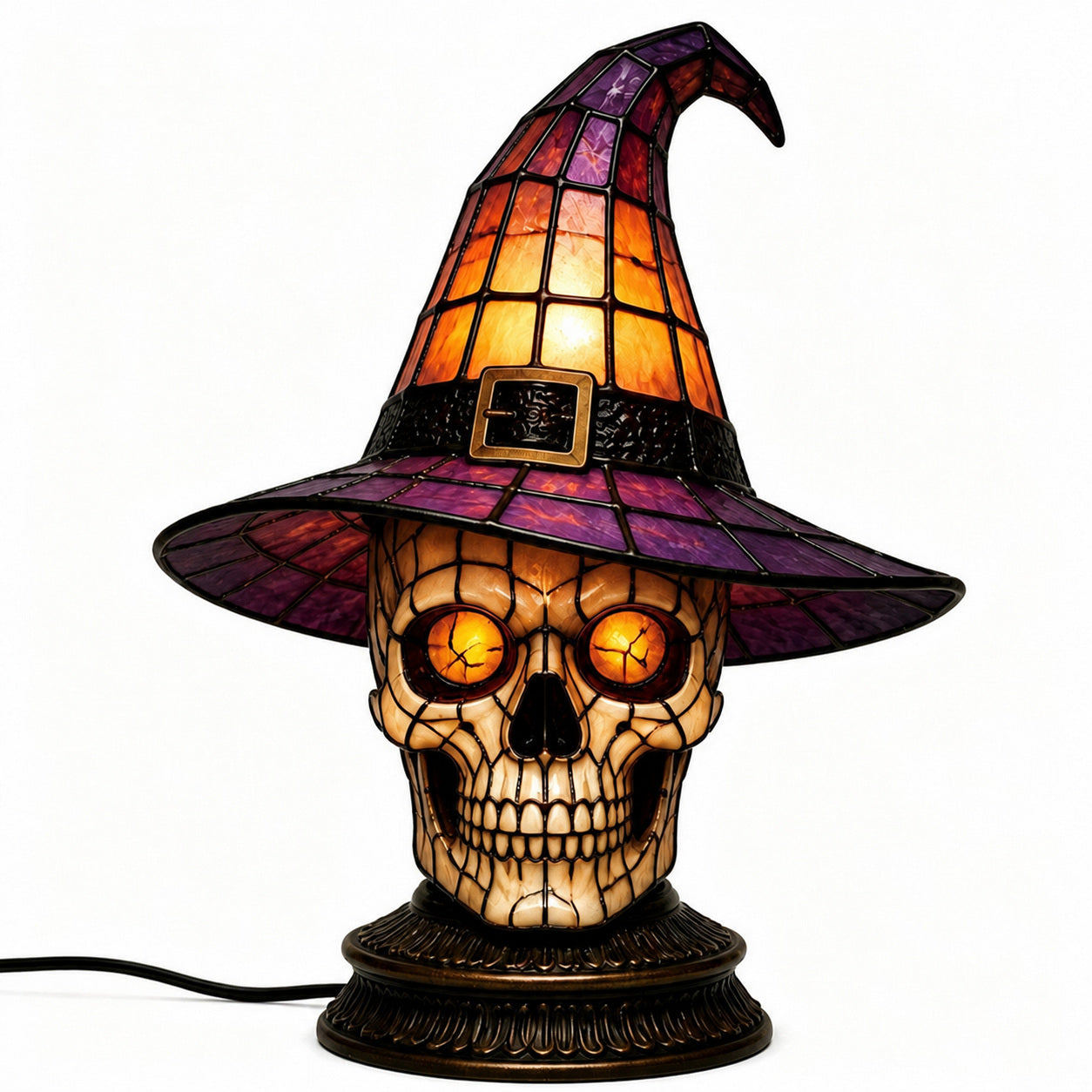 Stained Glass-Style Witch Hat Halloween Light Decoration