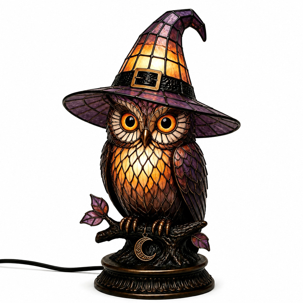 Stained Glass-Style Witch Hat Halloween Light Decoration