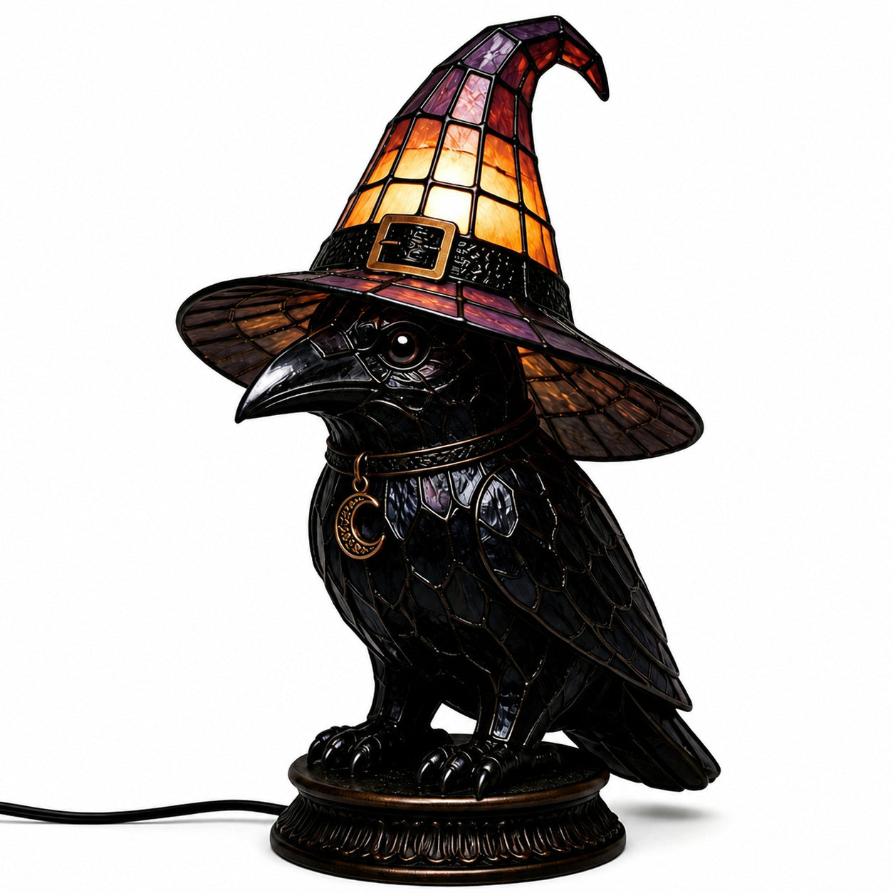 Stained Glass-Style Witch Hat Halloween Light Decoration