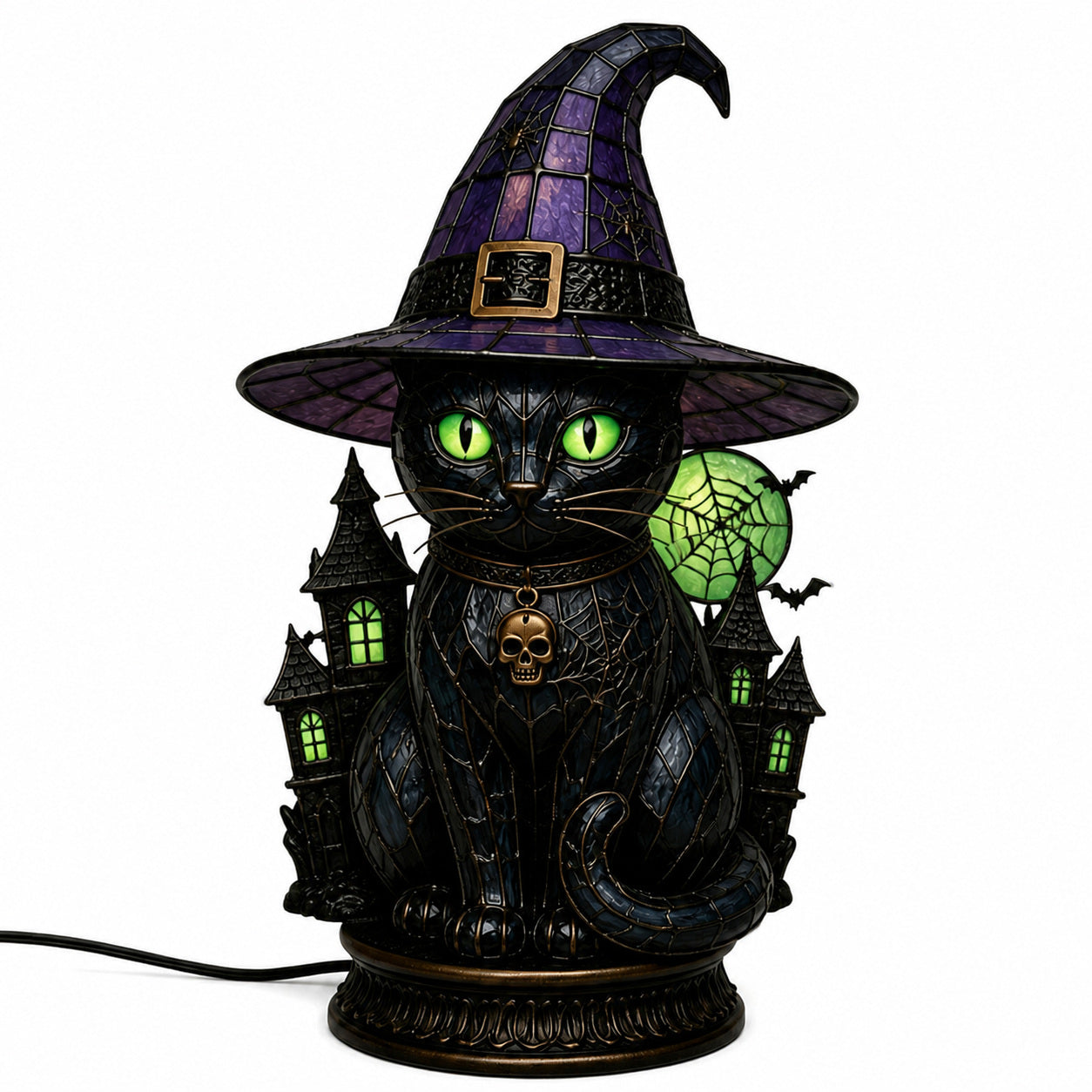 Stained Glass-Style Witch Hat Halloween Light Decoration