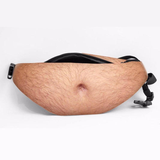 Flesh‑colour novelty fanny pack shaped like a dad bod on white background