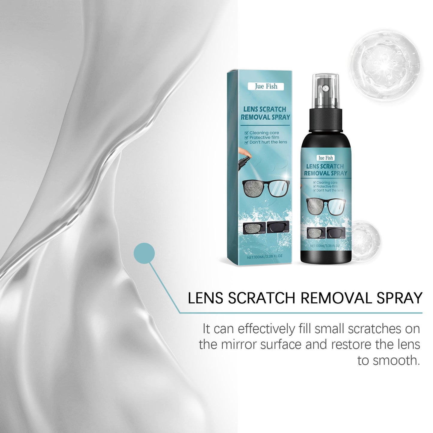 Lens scratch removal spray bottle with pump and boxed package, 100ml