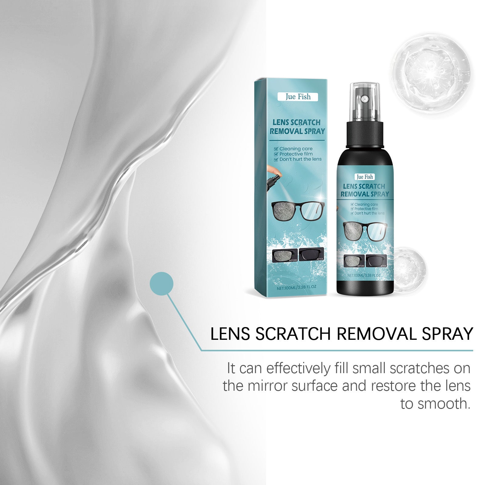 Lens scratch removal spray bottle with pump and boxed package, 100ml