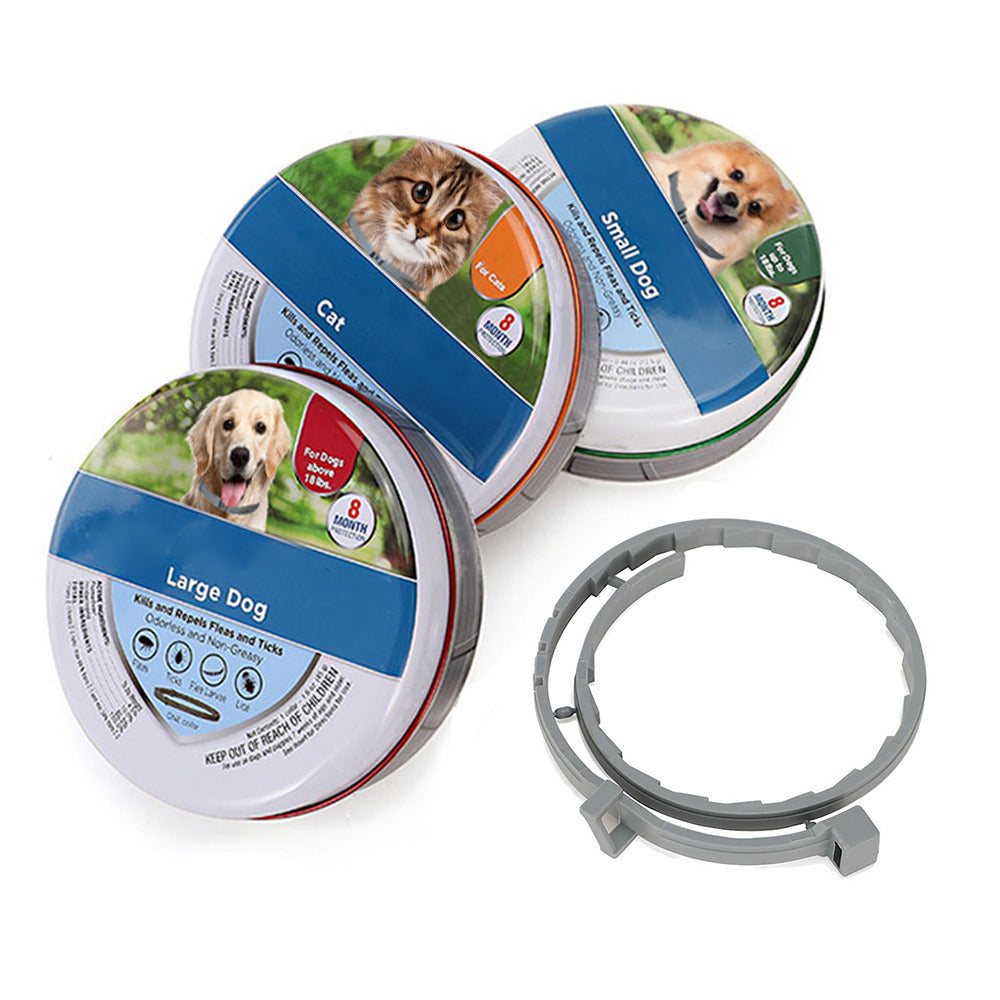 Gray pet flea and tick collar with cat and dog package reels