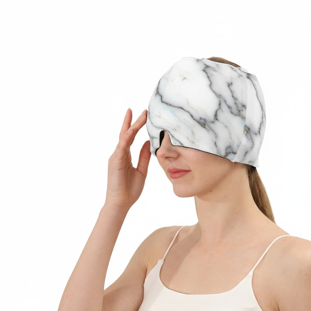 Ice and hot compress head hood, white cap with gray marble pattern