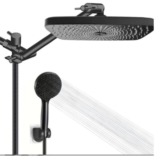 Matte black shower head set with rainfall top and handheld sprayer
