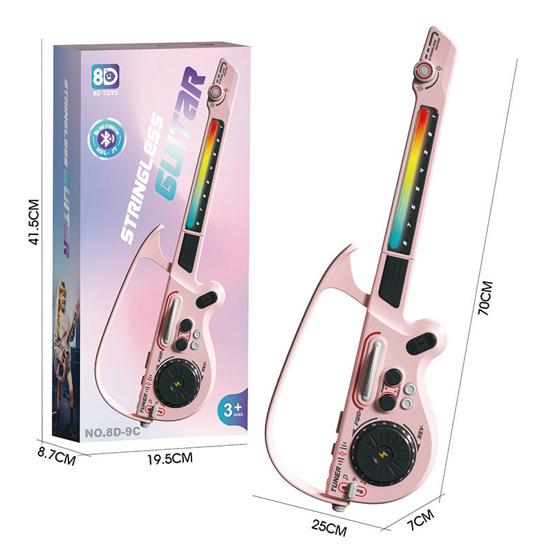 Children's Bluetooth DJ guitar music toy with microphone, pink body and control panel