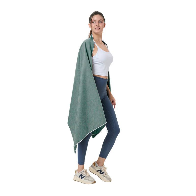 Quick-dry microfibre beach towel, teal green, large fold with corner tassel
