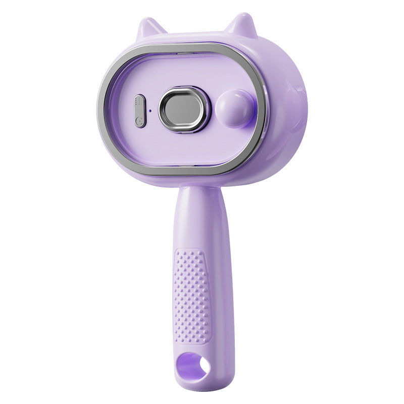 Lavender electric spray hair comb with cat-ear design, sprayer base, and grippy handle