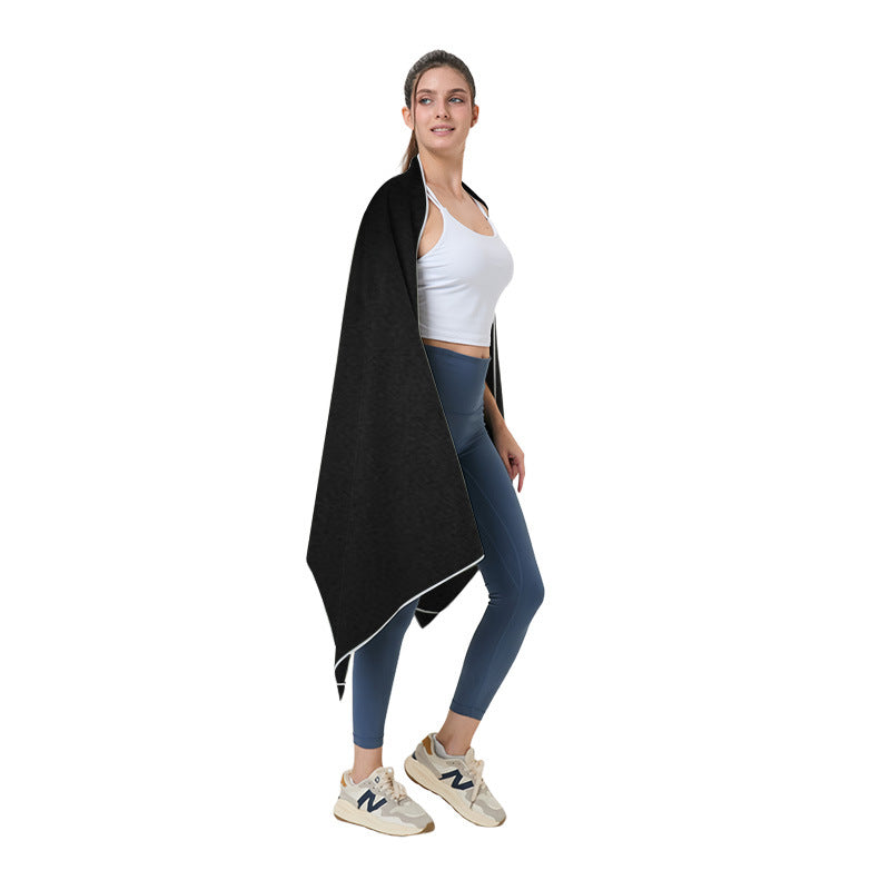 Quick-dry microfibre beach towel, black, large fold with corner tassel