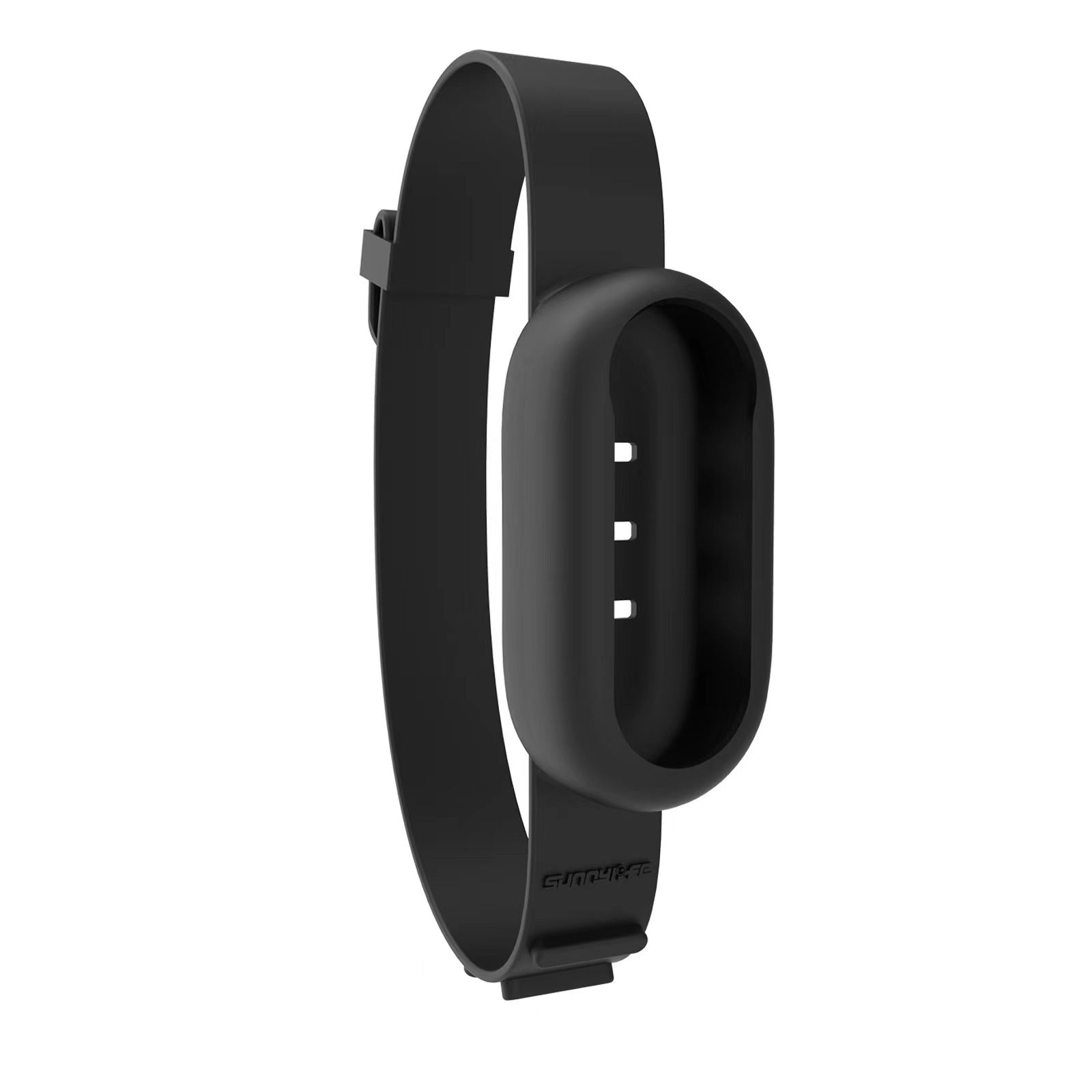 Black wearable pet collar video camera band with curved main housing