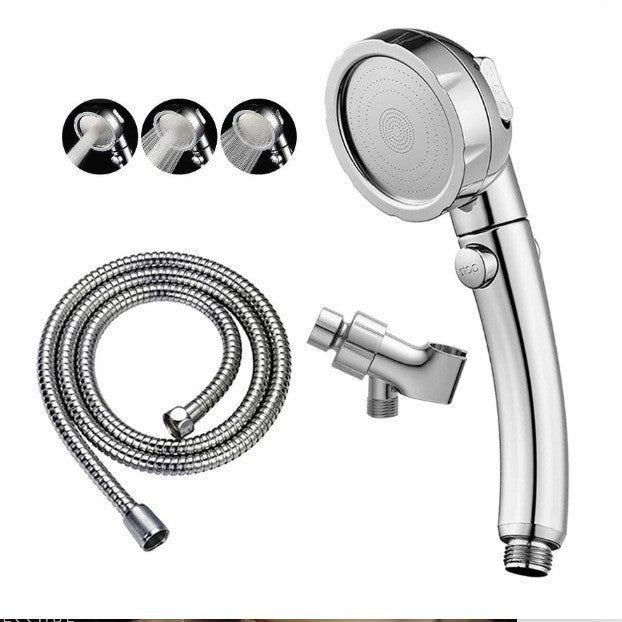 Stainless steel handheld shower head with flexible hose and three spray nozzles