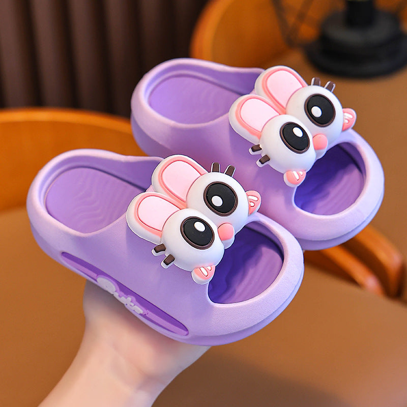 Kids purple indoor anti-slip sandals with cute panda face strap
