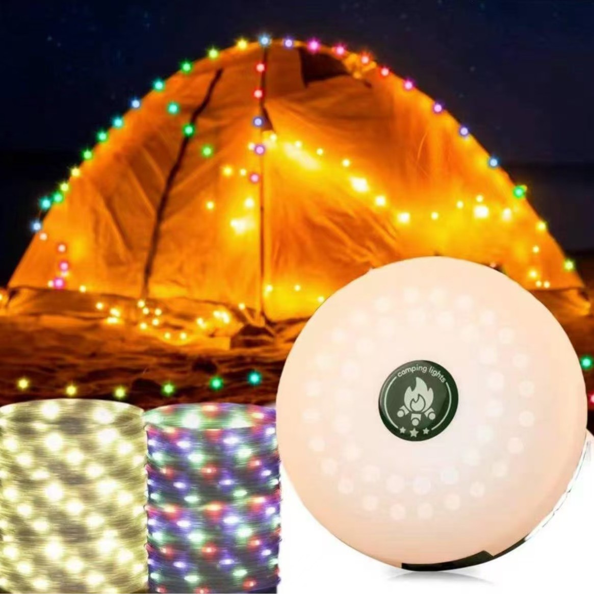 Rechargeable Camping Lantern with Retractable String Lights - product image 1