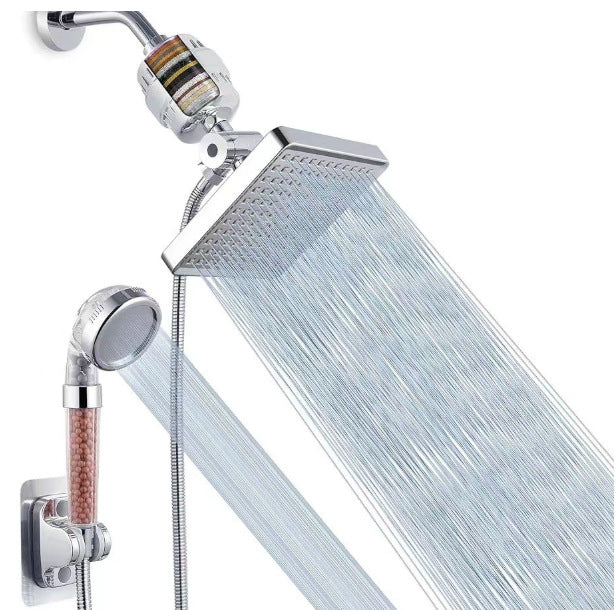 Stainless steel concealed shower set with angled rain panel and handheld sprayer