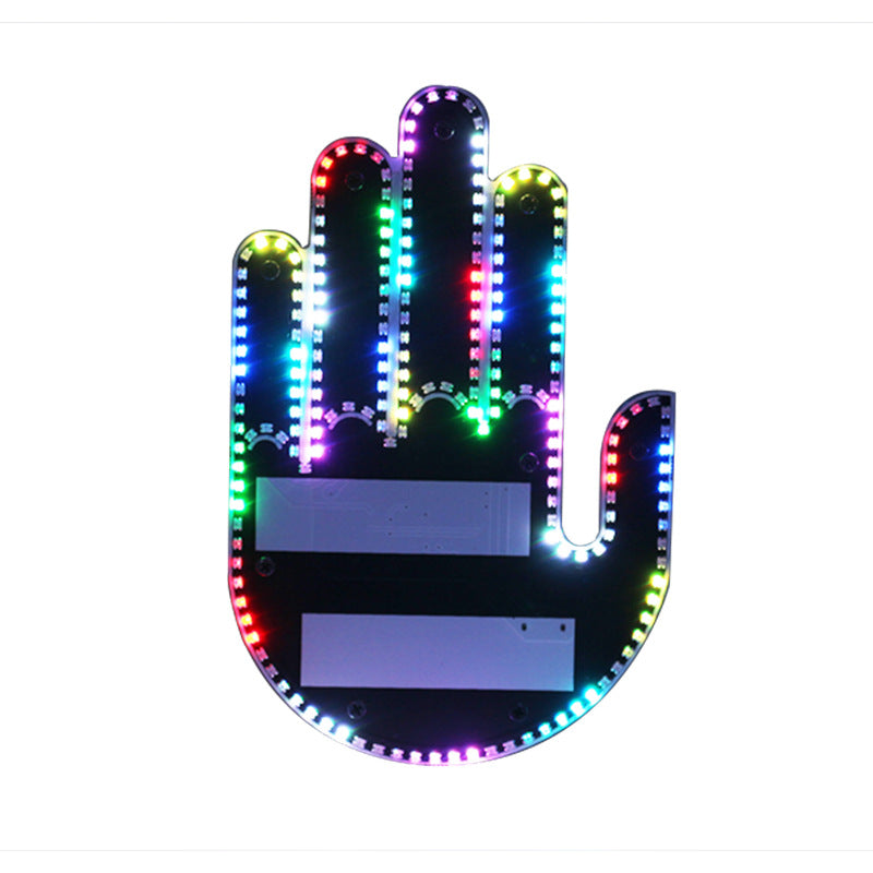 Multicolor LED gesture hand light with rainbow strip LEDs on a black base