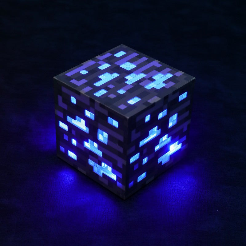 Minecraft-style LED block night light, blue glowing pixel cube
