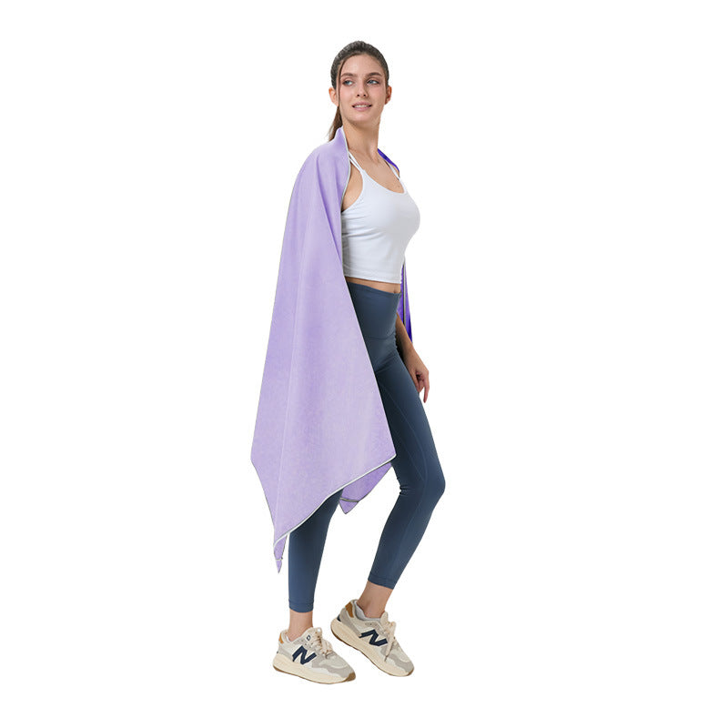 Quick-dry microfibre beach towel, lavender purple, large fold with corner tassel