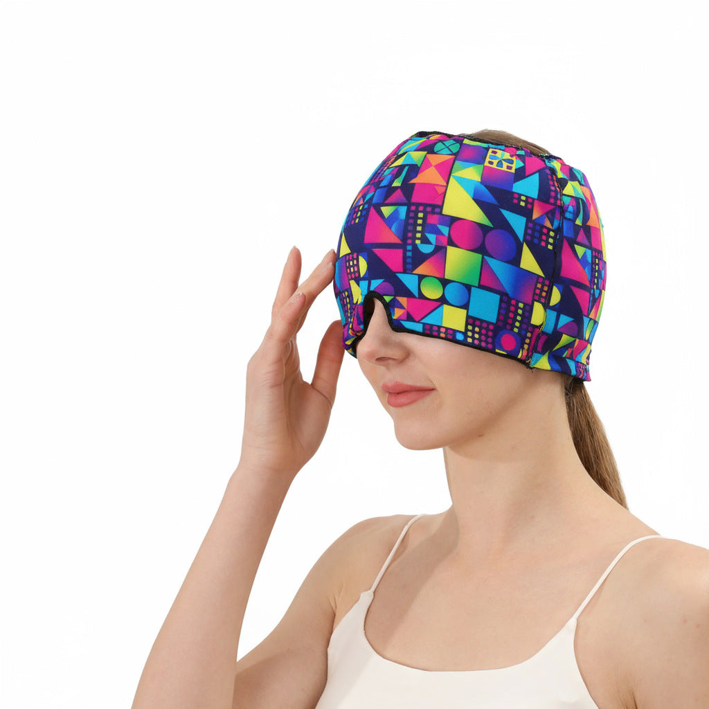 Ice and hot compress head hood, colorful geometric mosaic cap-style mask