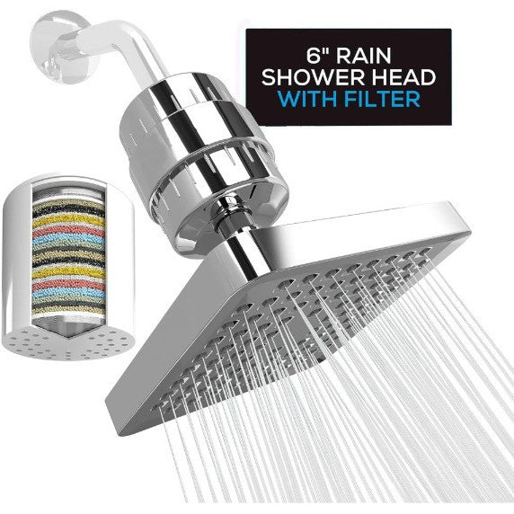 6-inch rain shower head with filter and chrome handheld shower attachment