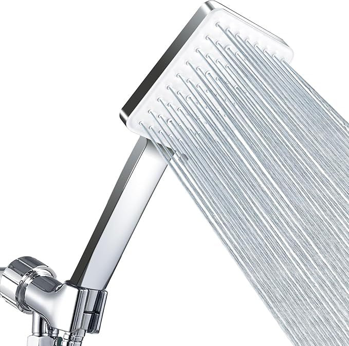 Stainless steel handheld shower head with adjustable wall-mount bracket, chrome finish