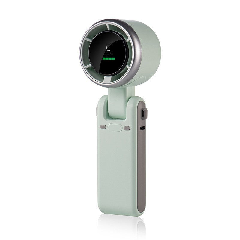 Mint handheld mini neck fan with circular grille and LED speed display
