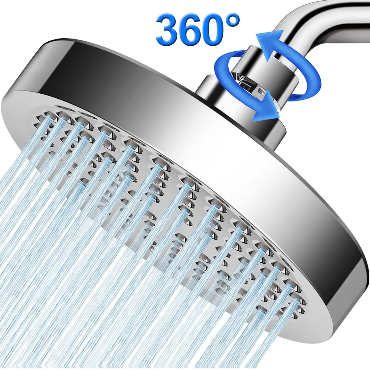 Chrome round shower head with dense spray nozzles and wide water flow