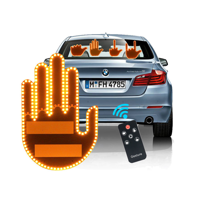 LED gesture hand car light with remote, bright orange illuminated hand outline