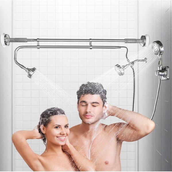 Chrome concealed shower head set with extension rods, handheld spray, flexible hose