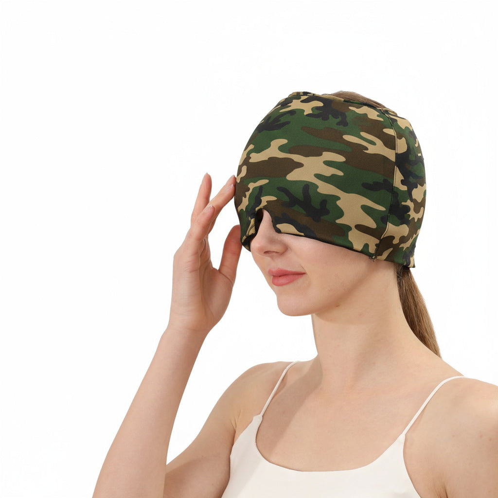 Ice and hot compress head hood, camouflage print cap-style mask