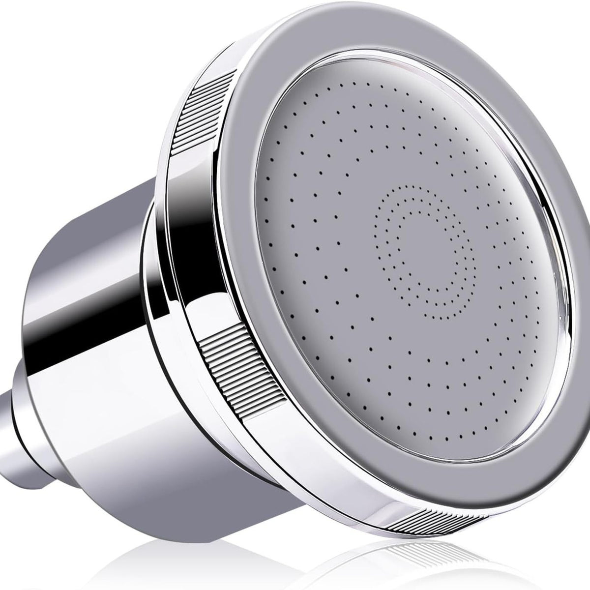 Round handheld shower head with stainless faceplate and spray holes