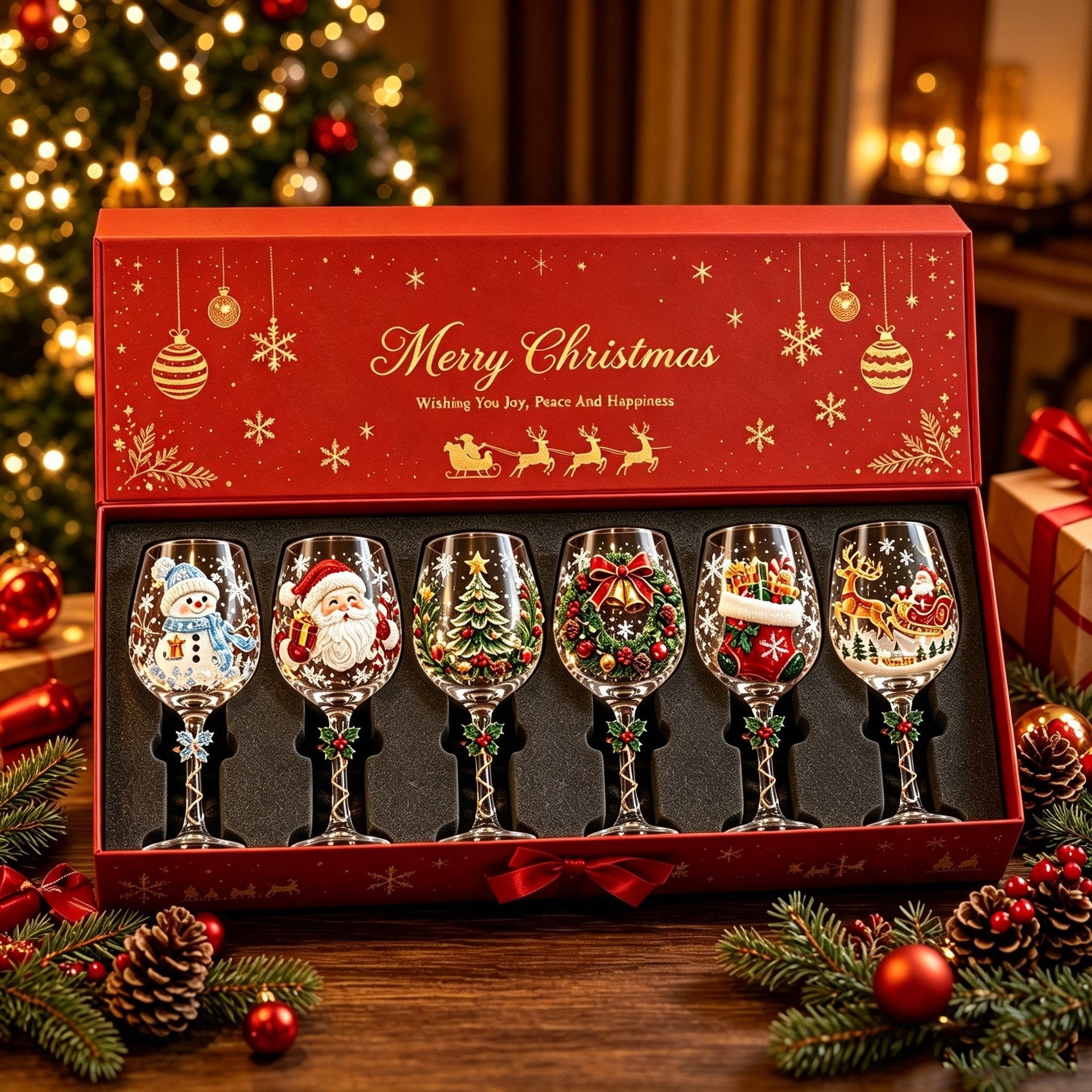 Christmas Character Stemmed Glasses and Gift Set - product image 1