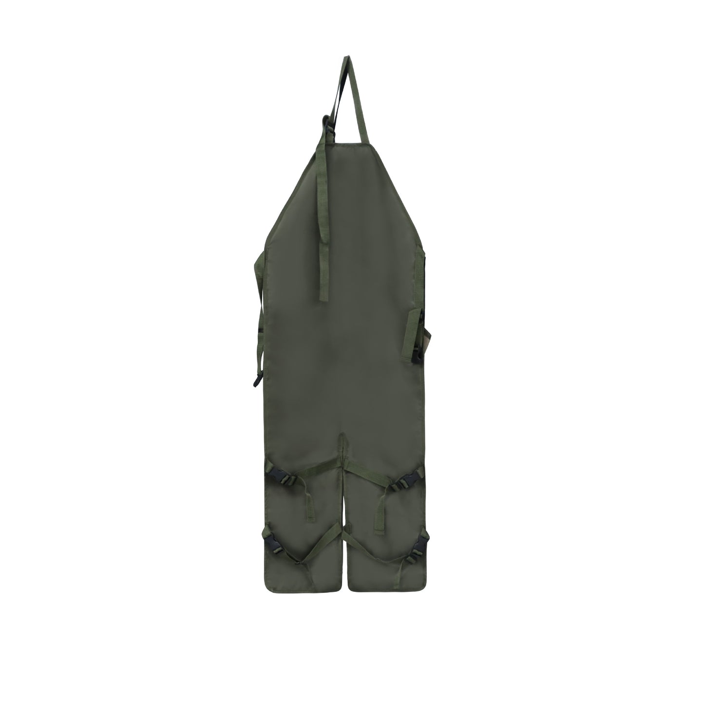 Green gardening leg apron with chest pocket and two bottom pouches, front bib style