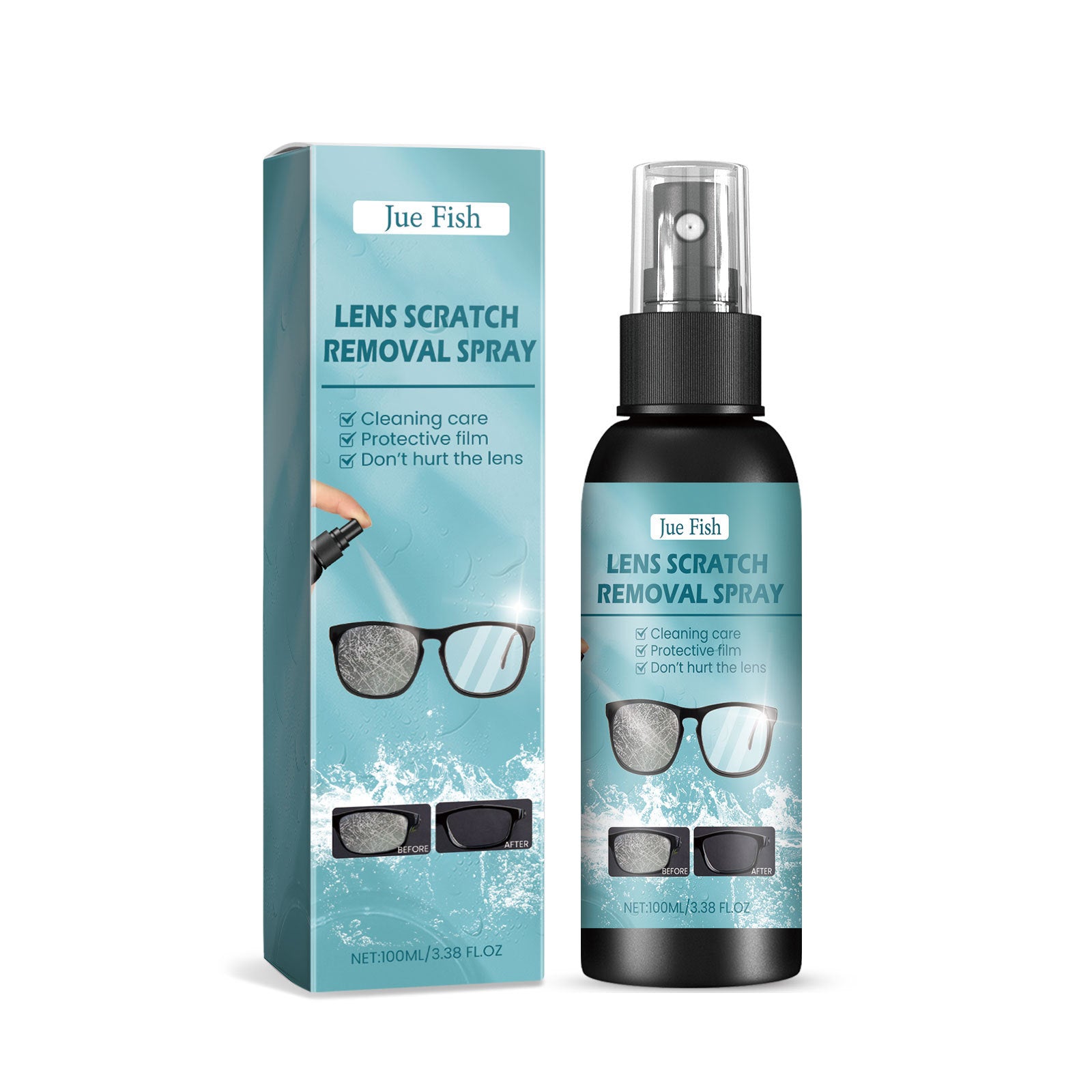 Lens scratch removal spray bottle with retail box, 100 ml optical cleaner