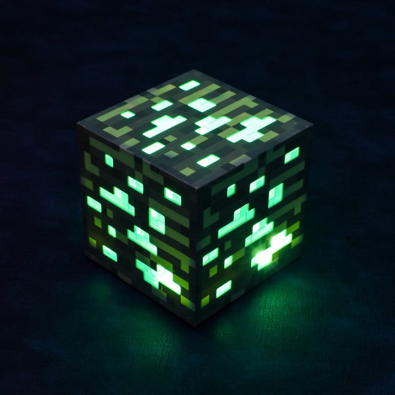 Minecraft-style LED block night light, green glowing pixel cube