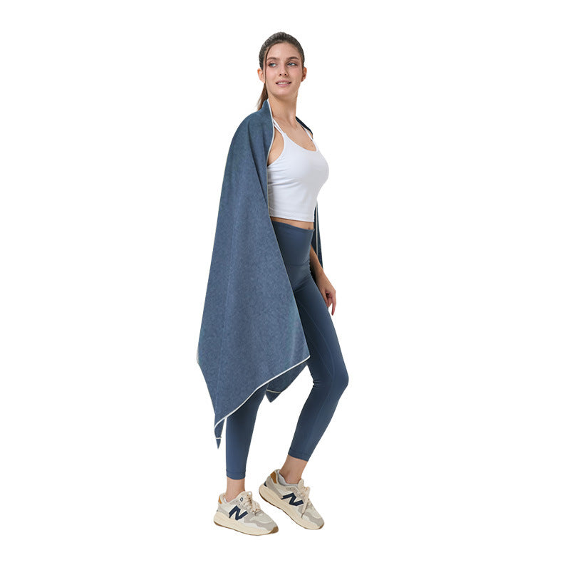 Quick-dry microfibre beach towel, blue, large fold with corner tassel