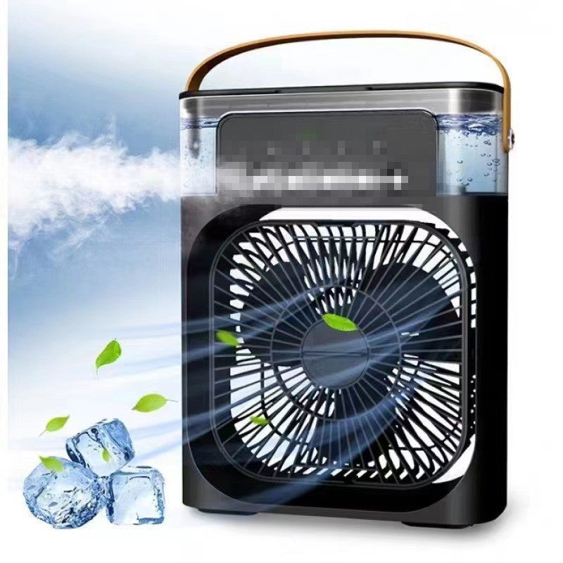 Black desktop mist cooling fan with mist effect and front grille
