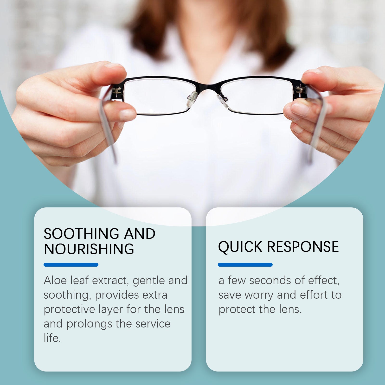 Lens scratch removal spray benefit infographic cards for lens care