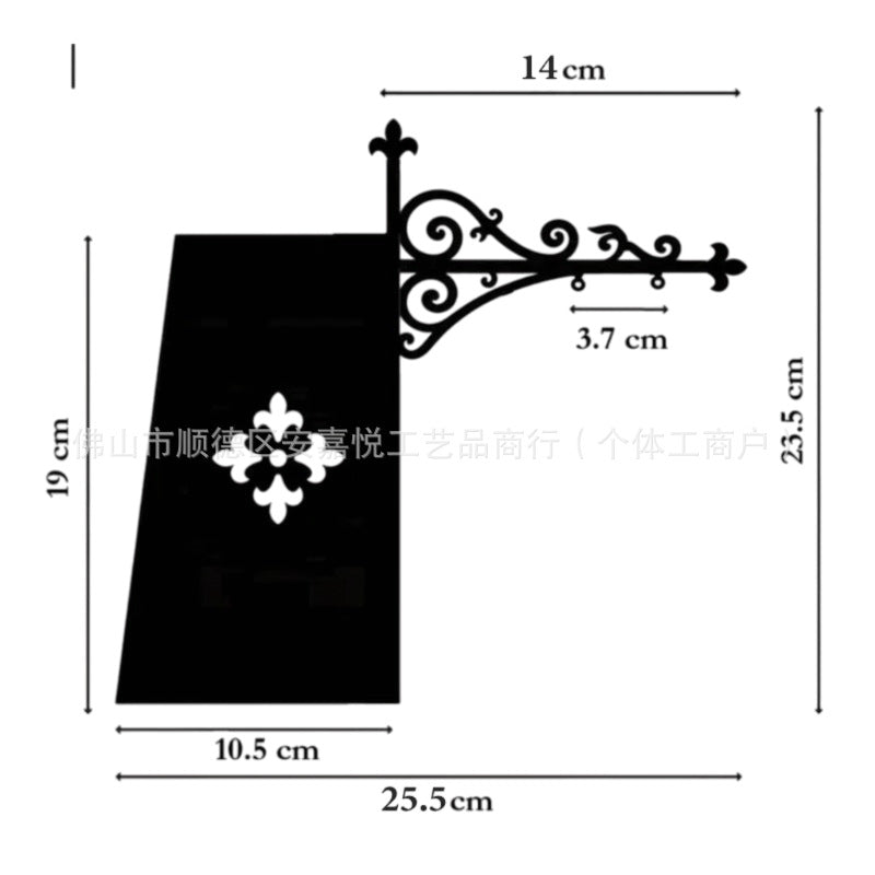 Black bookshelf silhouette ornament diagram with hanging hook and floral book motif