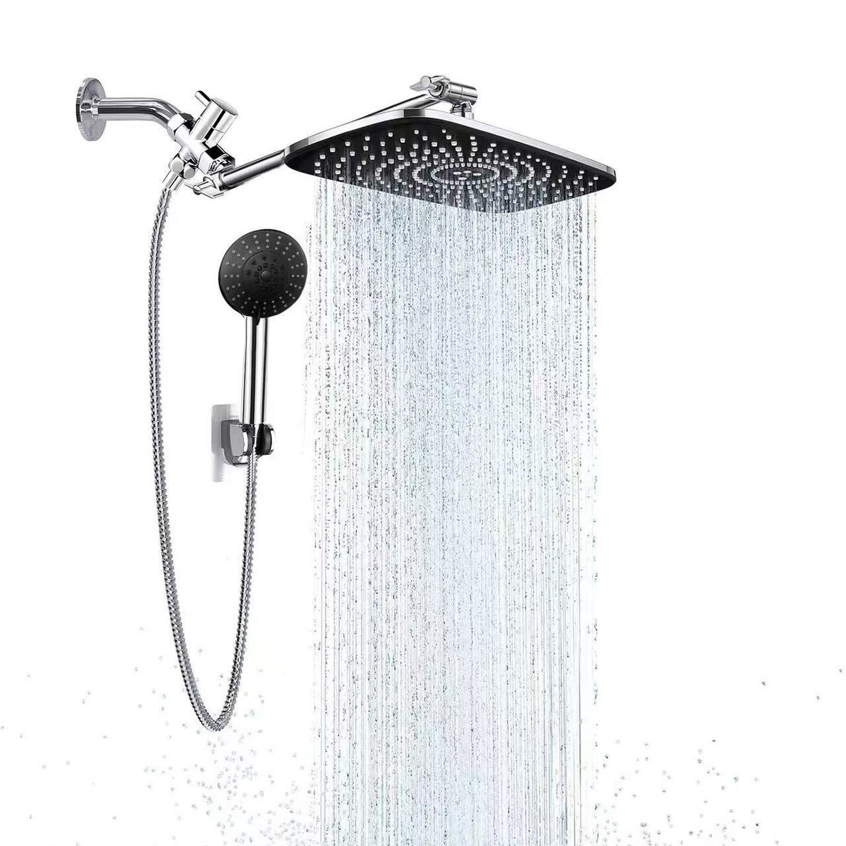 Rainfall shower head set with round handheld sprayer and flexible hose