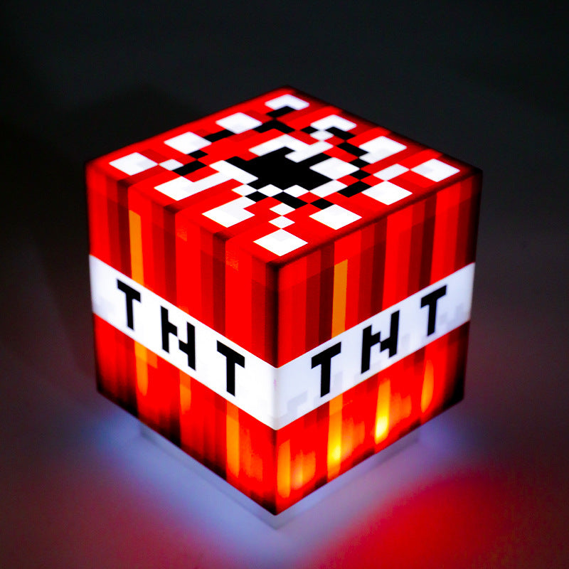Minecraft LED torch night light, red glowing block top with white pixel sides