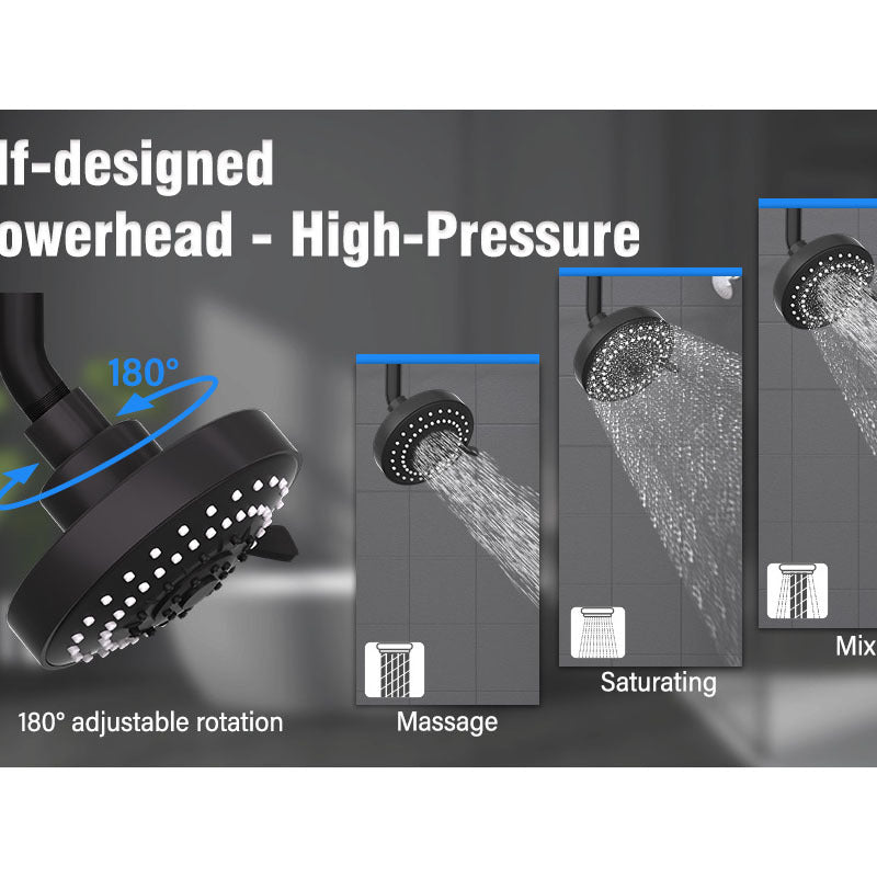 High-pressure shower head with 180° adjustable rotation, dark handheld spray