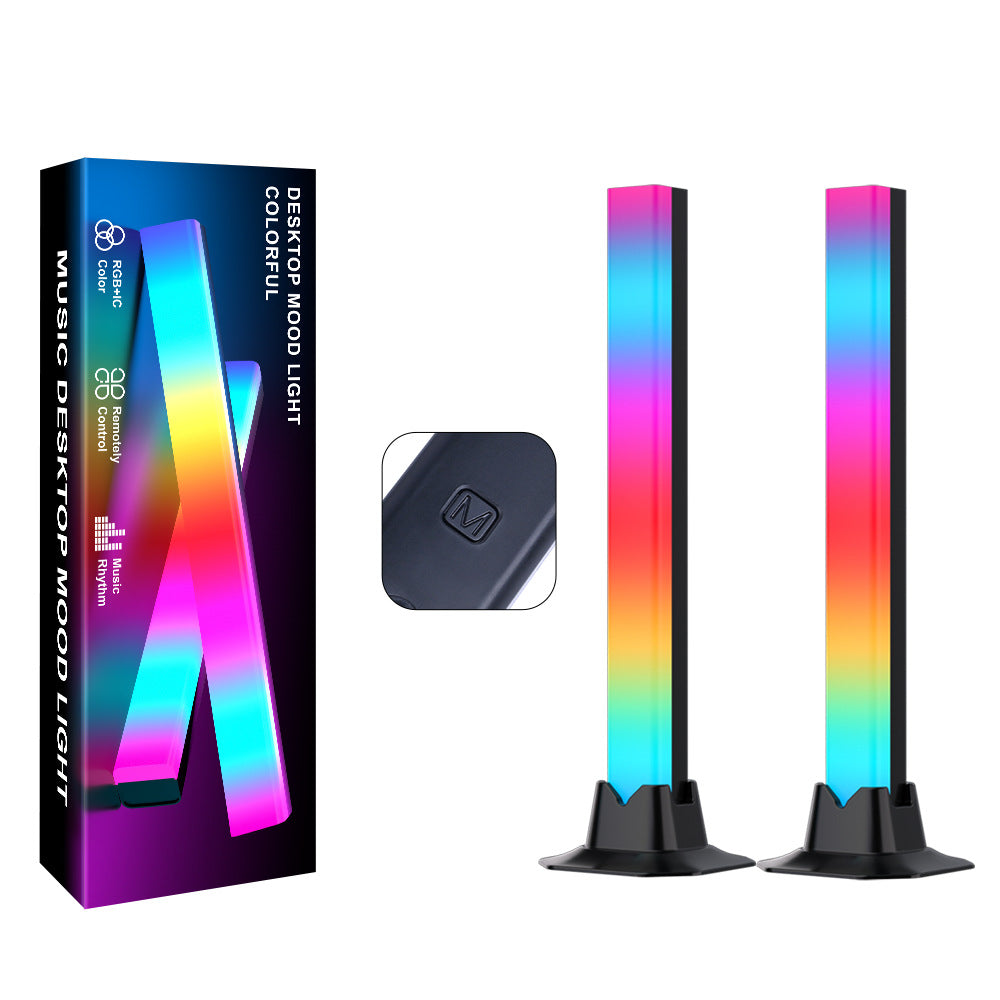 RGB LED ambient light bars, dual pack with black bases and colorful vertical glow; box