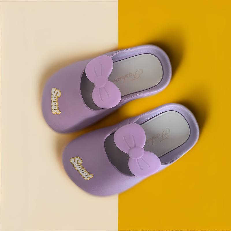 Girls' princess bow indoor slippers, purple with oversized bow applique on the top