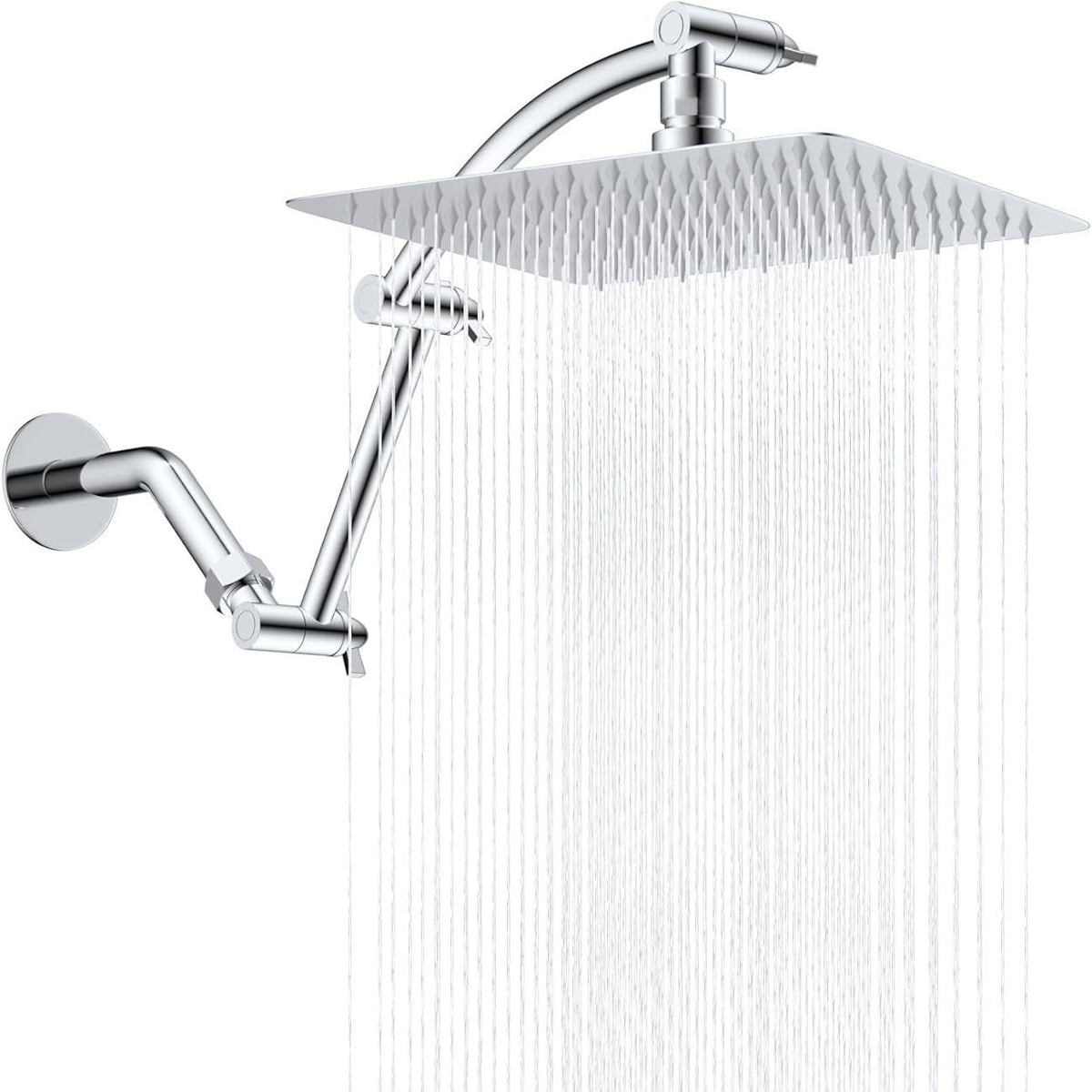 Chrome rain shower head with handheld sprayer and arm, adjustable wall bracket