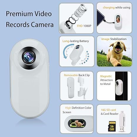 White pet video camera collar with FHD lens housing and back-clip design