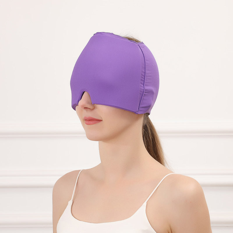 Ice and hot compress head hood, solid purple cap-style mask