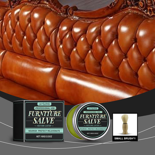 Leather furniture salve kit with small brush for conditioning and scratch care