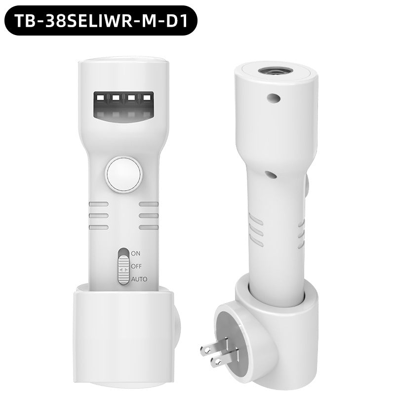 White rechargeable motion-sensing LED torch with charging base and EU plug