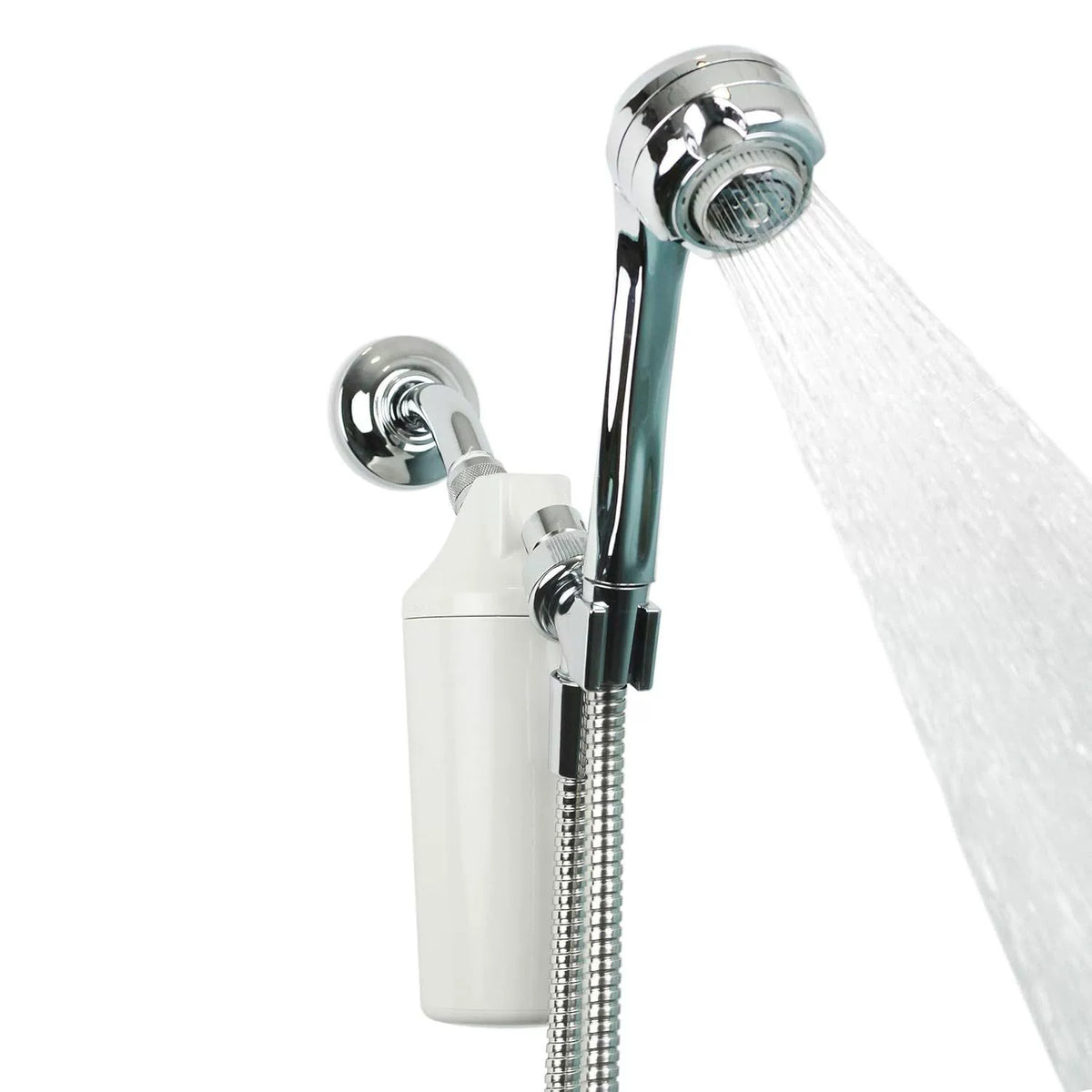 Stainless steel handheld shower set with wall mount, hose, and shower head